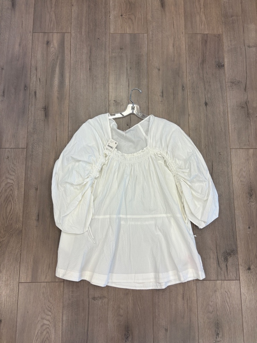 FREE PEOPLE White Puff Long Sleeve Ruched Brynn Tunic Top Voile Mini Dress - Picture 2 of 3